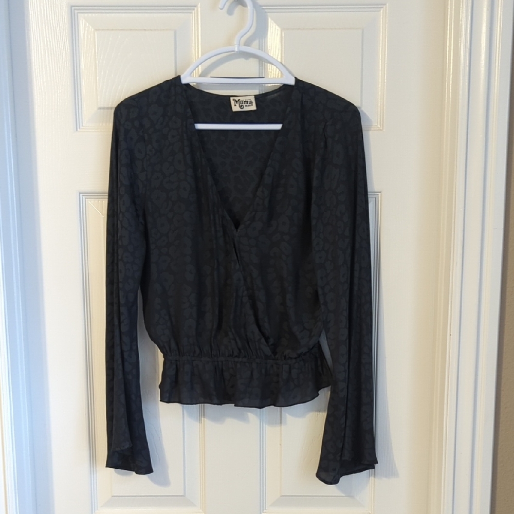 Show Me Your MuMu Charcoal Wrap Blouse